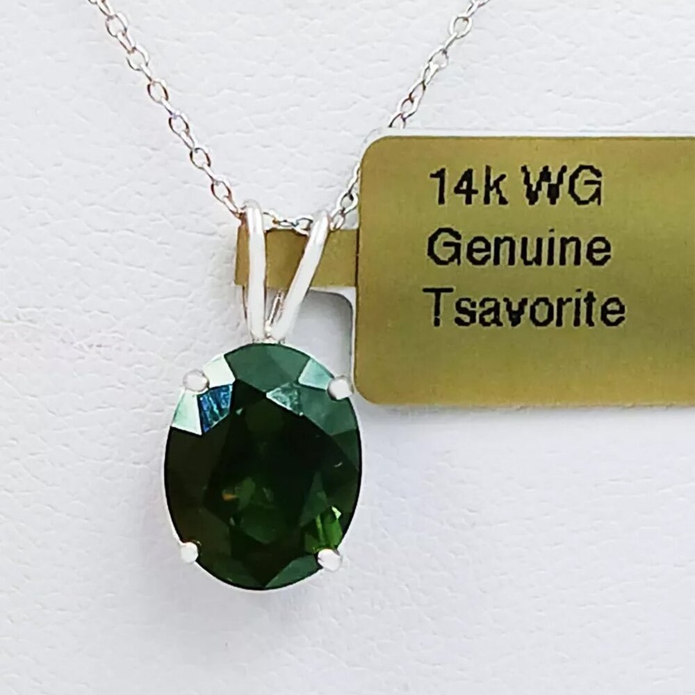 Genuine 2.94 Carats Tsavorite Pendant 14k White Gold